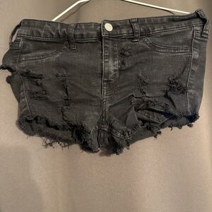 Hollister Black Distressed Denim Shortie Shorts